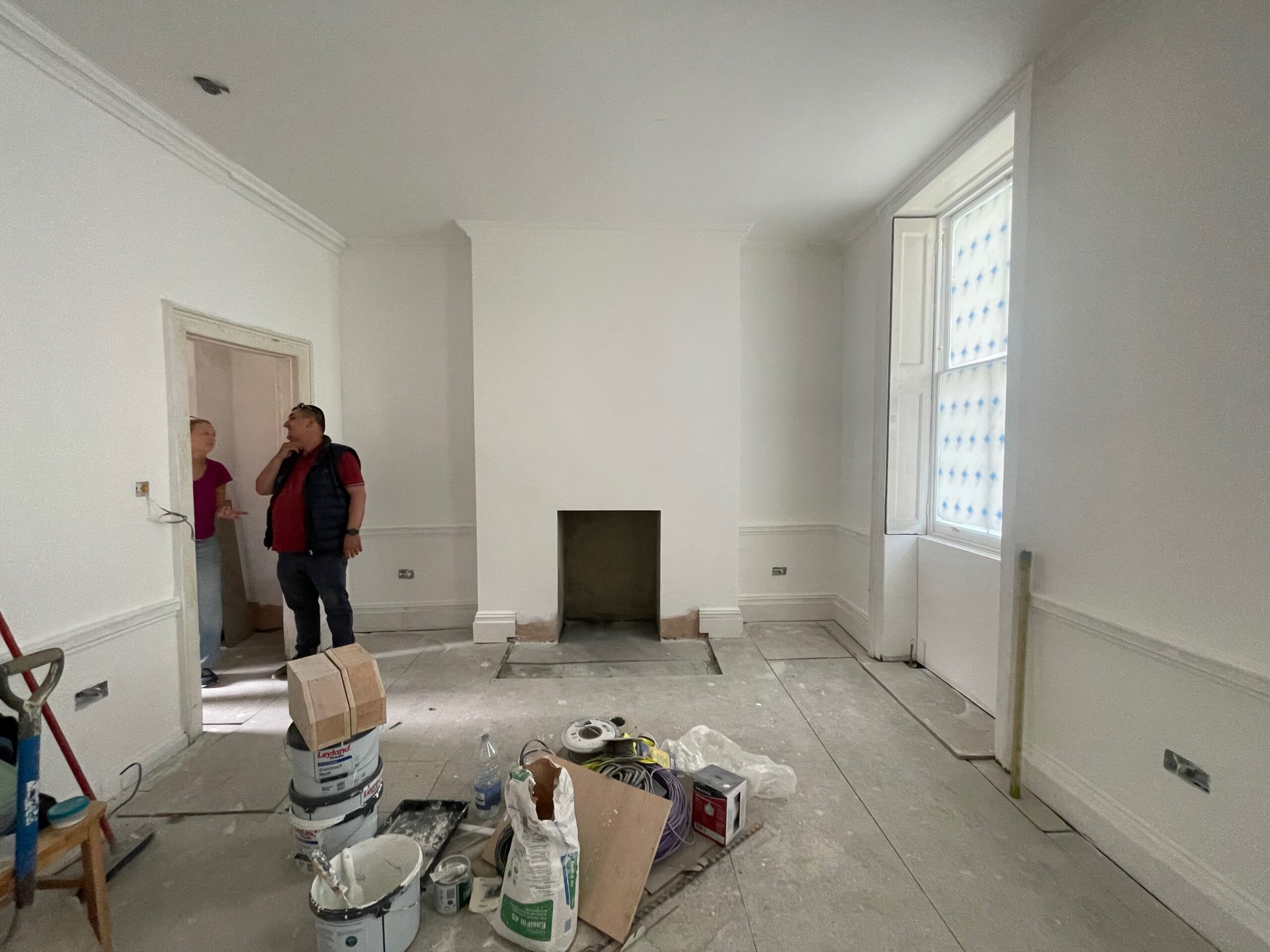 Interior of a Grade 2 listed townhouse in Cleveland Street, W1, during renovation